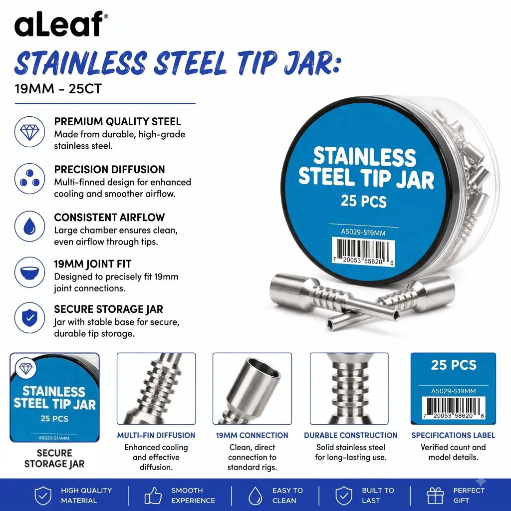 ALEAF STAINLESS STEEL TIP JAR 19MM - 25CT