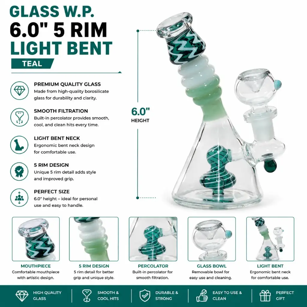 Glass W.P. 6.0" 5 Rim Light Bent - Teal