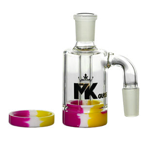 MK Glass Ash Catcher Reclaimer with Silicone Container Jar 14mm 3.5" 90 Degree