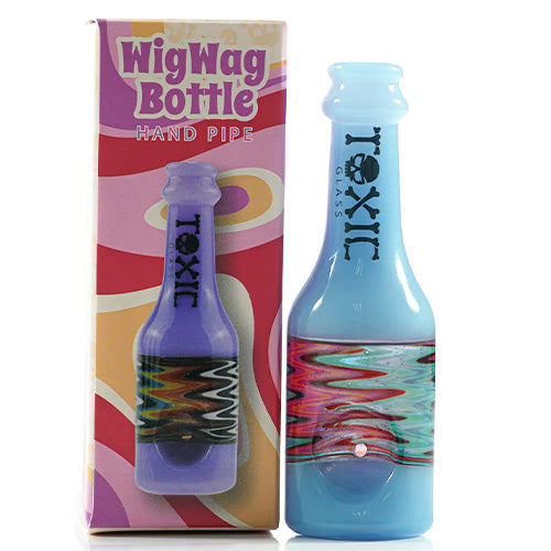 [AM031439] Toxic Hand Pipe Bottle Wigwag TXH12 (6294) Glass 4.0" Jade Blue