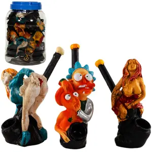 [AM037971] Wood Hand Pipe Character 7.5" - Design (15 Per Jar)