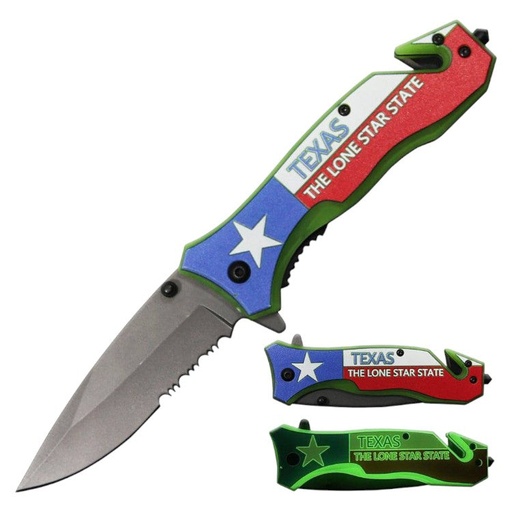 [AM038839] 4.5" Glow In The Dark Assist-Open Rescue Knife - Texas
