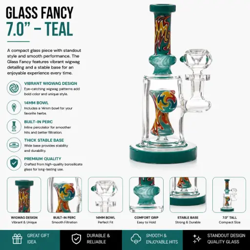 [AM039292] Unbranded Glass Fancy (7026) 7.0"-Teal