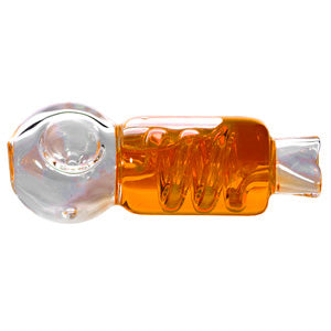 [AM039299] Unbranded Glass Hand Pipe Spiral  4.0"  Liquid Inside (4948)-Orange