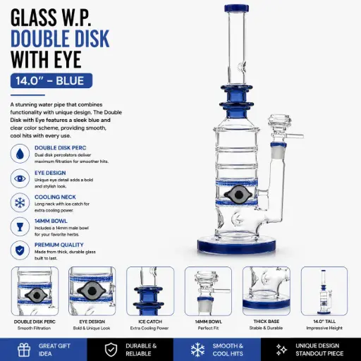 [AM039385] Unbranded Glass W.P. Double Disk with Eye 14.0" (7130)-Blue