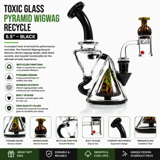 [AM040483] Toxic Glass Pyramid Wigwag Recycle (8502) 6.5"-Black