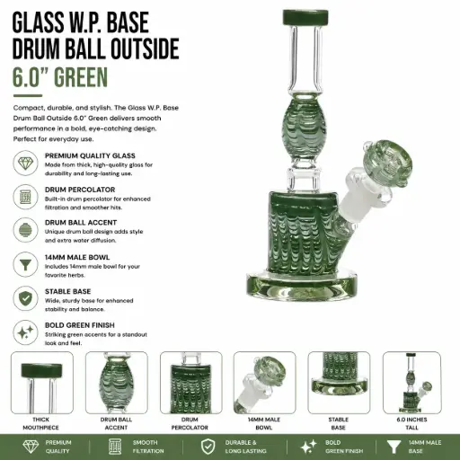 [AM037141] Unbranded Glass W.P. Base Drum Ball Outside 6.0" (16176)-Green