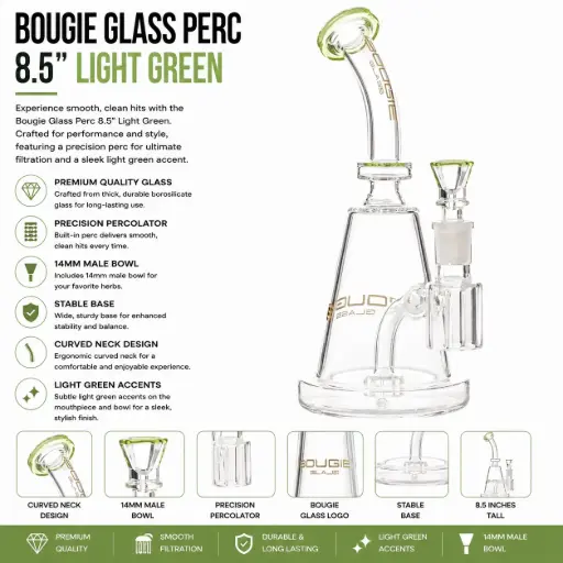 [AM032709] Bougie Glass Perc (8837) 8.5" Lighte Green