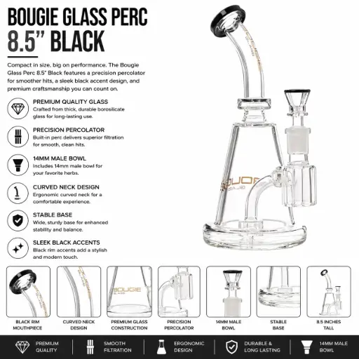 [AM032708] Bougie Glass Perc (8837) 8.5" Black