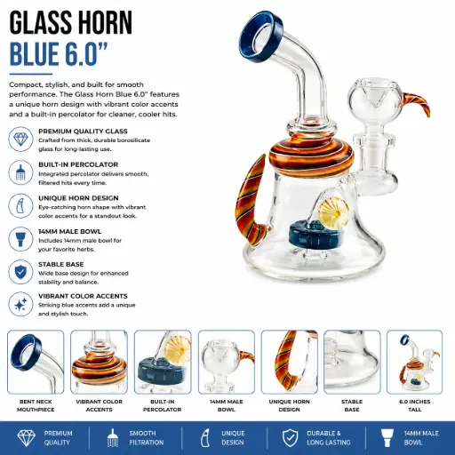 [AM031084] Unbranded Glass Horn (7114) Blue 6.0"