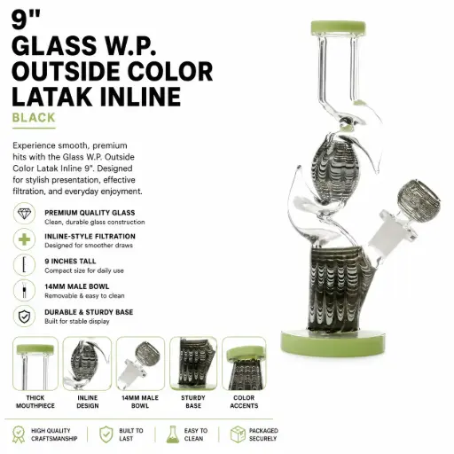 [AM037174] Unbranded Glass W.P. Outside Color Latak Inline 9.0" (19047)-Black