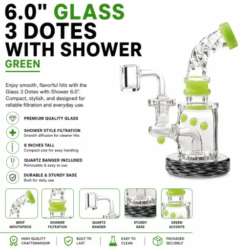 [AM032260] Unbranded Glass 3 Dotes with Shower (7199) 6.0" Green