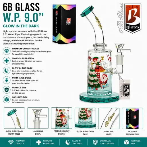 [6626-4] 6B Glass W.P. 9.0"- Teal (B-70) Glow In the Dark