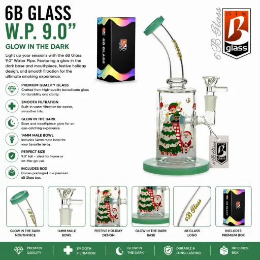 [6626-3] 6B Glass W.P. 9.0"- Green (B-70) Glow In the Dark