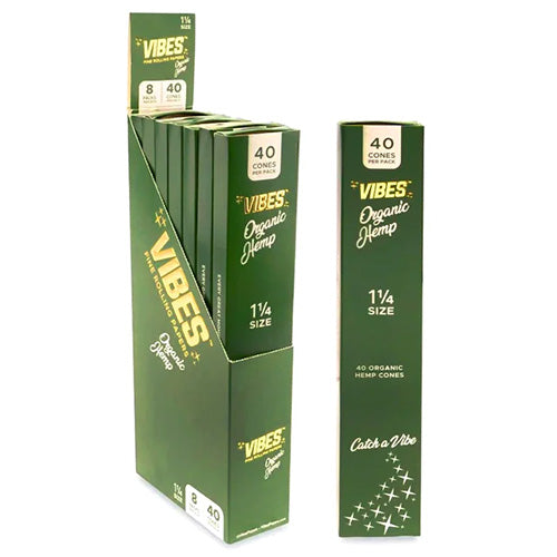 [M0420] VIBES Cones Organic Hemp 11/4 Size 40-Pack 8ct