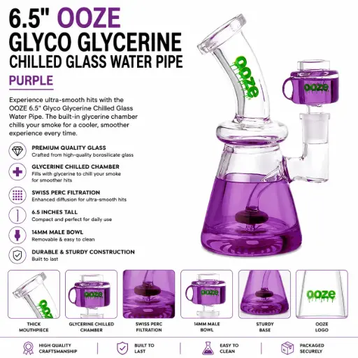 [M0746] OOZE Glyco Glycerine Chilled Glass Water Pipe Purple 1ct