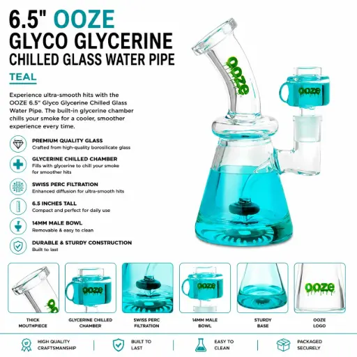 [M0748] OOZE Glyco Glycerine Chilled Glass Water Pipe Teal 1ct