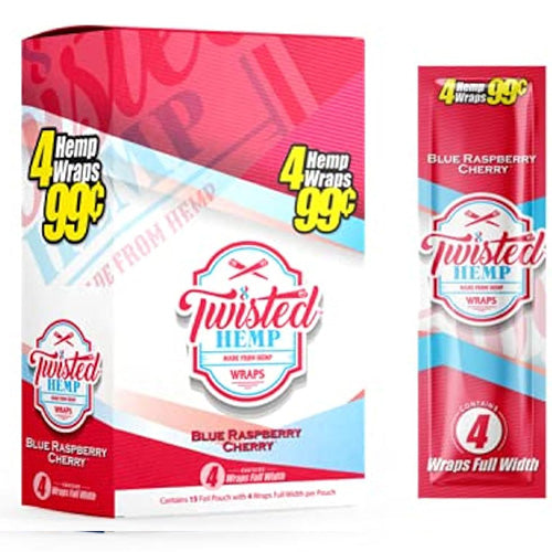 [M1554] TWISTED HEMP Wraps 4 for $0.99 Blue Raspberry Cherry 15ct