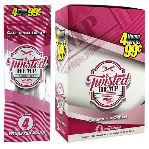 [M1555] TWISTED HEMP Wraps 4 for $0.99 California Dream 15ct