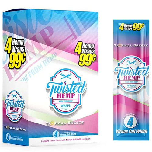 [M1560] TWISTED HEMP Wraps 4 for $0.99 Tropical Breeze 15ct