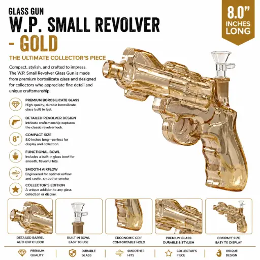 [AM050062] Glass Gun W.P. Small Revolver (MG-959) 8.0" - Gold