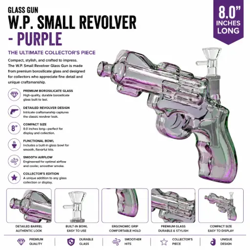 [AM050063] Glass Gun W.P. Small Revolver (MG-959) 8.0" - Purple