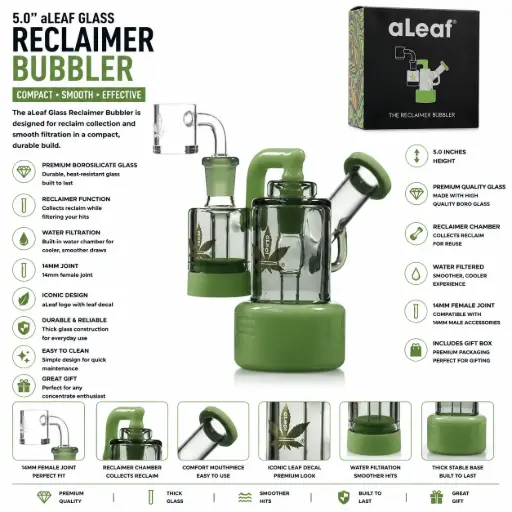[PC31863] aLeaf Glass Reclaimer Bubbler (3369) 5.0" Green