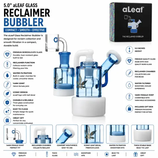 [PC31865] aLeaf Glass Reclaimer Bubbler (3369) 5.0" White