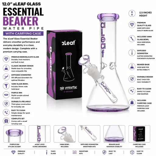 [PC32215] aLeaf Glass Essential Beaker w/Carrying Case (7146) 12.0" Purple