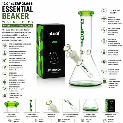 [PC32217] aLeaf Glass Essential Beaker w/Carrying Case (7146) 12.0" Green