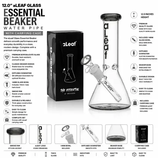 [PC32218] aLeaf Glass Essential Beaker w/Carrying Case (7146) 12.0" Smoke