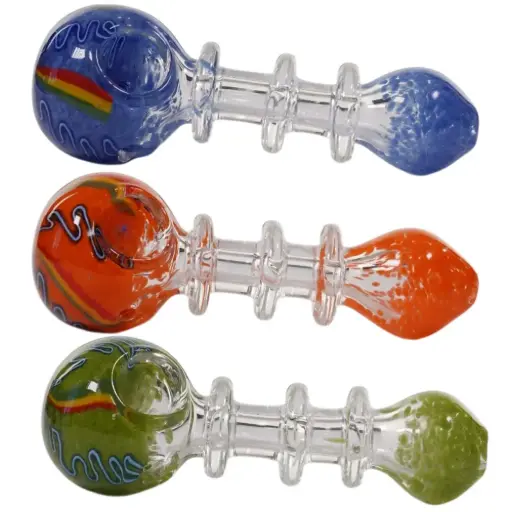 [AM050100] Glass Hand Pipe Three Rings - 4.5" (3 per pack / Assorted)