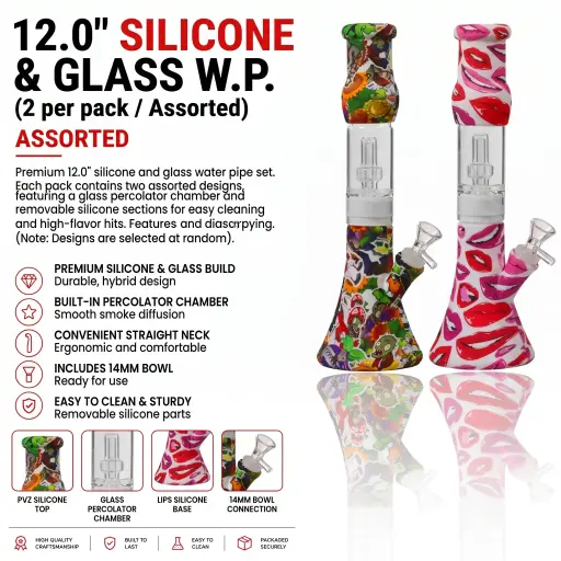 [AM050106] Silicone & Glass W.P. - 12.0" (2 per pack / Assorted)