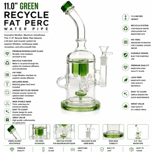 [AM050008] W.P. Glass Recycle Fat Perc 11.0" - Green