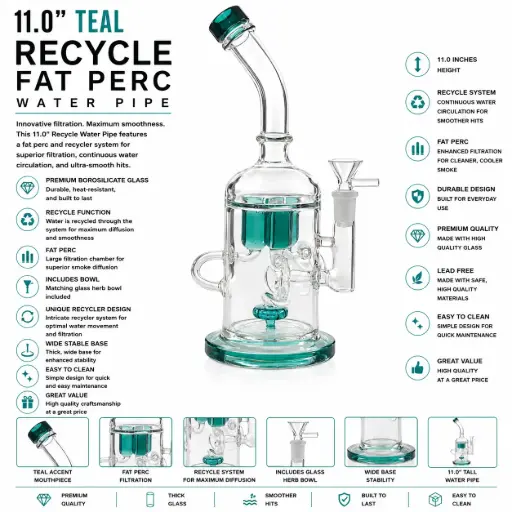 [AM050009] W.P. Glass Recycle Fat Perc 11.0" - Teal