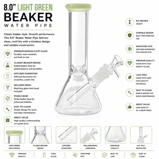 [AM032730] Unbranded Glass Beaker (8893) 8.0" Light Green