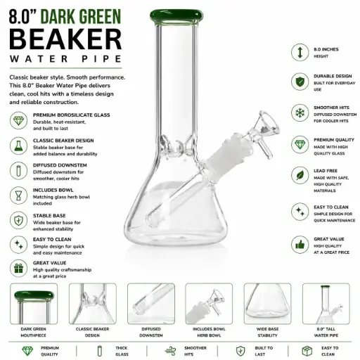 [AM032731] Unbranded Glass Beaker (8893) 8.0" Dark Green