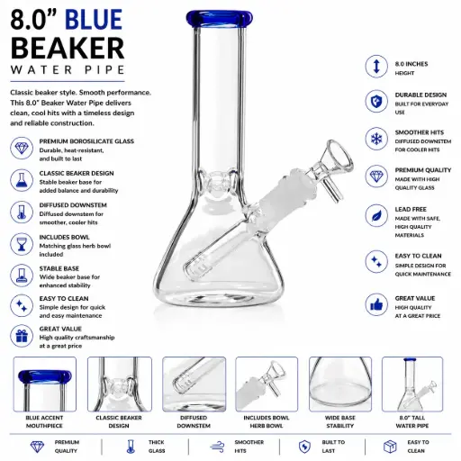 [AM032732] Unbranded Glass Beaker (8893) 8.0" Blue