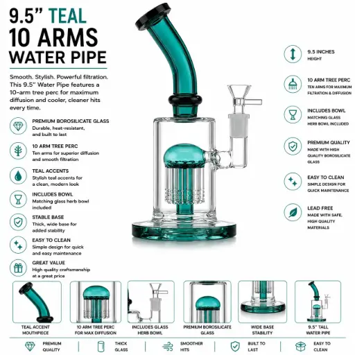 [8111-1] Glass W.P. With 10 arms (8111) 9.5" Teal