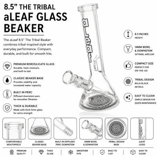 [PC37540] aLeaf Glass 8.5" THE TRIBAL BEAKER - Black