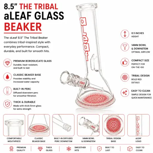 [PC37541] aLeaf Glass 8.5" THE TRIBAL BEAKER - Red