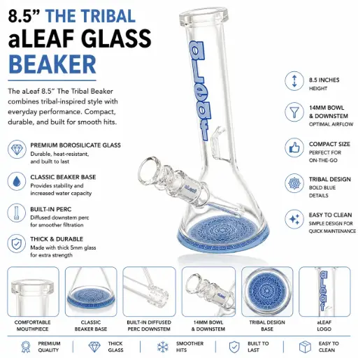 [PC37542] aLeaf Glass 8.5" THE TRIBAL BEAKER - Blue