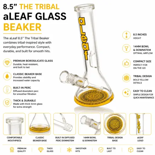 [PC37544] aLeaf Glass 8.5" THE TRIBAL BEAKER - Yellow