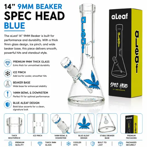 [PC37550] aLeaf Glass 14" 9MM BEAKER BLUE