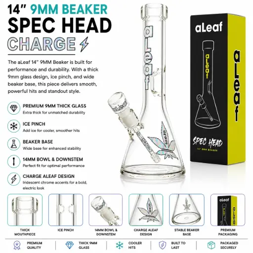 [PC37551] aLeaf Glass 14" 9MM BEAKER CHARGE