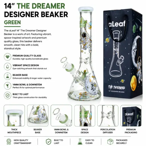 [PC37564] aLeaf Glass 14" THE DREAMER DESIGNER BEAKER GREEN