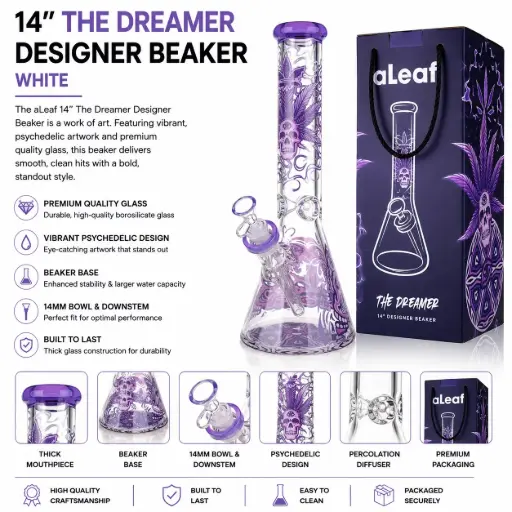 [PC37565] aLeaf Glass 14" THE DREAMER DESIGNER BEAKER WHITE