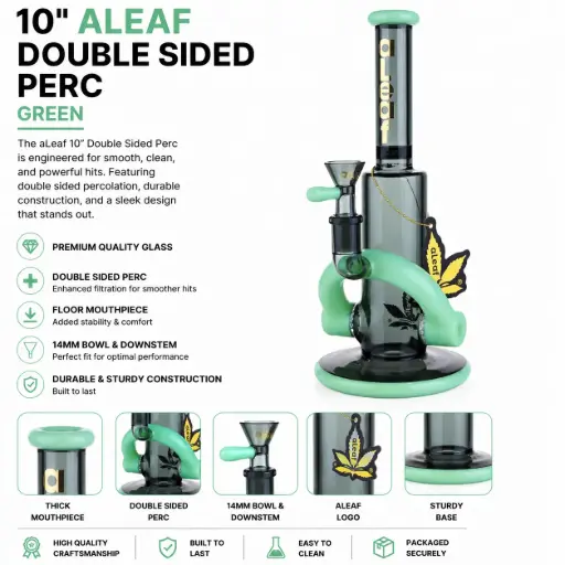 [PC37571] aLeaf Glass 10" ALEAF DOUBLE SIDED HONEY COMB PERC GREEN