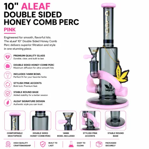 [PC37573] aLeaf Glass 10" ALEAF DOUBLE SIDED HONEY COMB PERC PINK