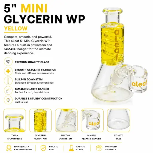 [PC37578] aLeaf Glass 5" MINI GLYCERIN WP W/ BUILT IN DOWNSTEM & 14M45D BANGER YELLOW 